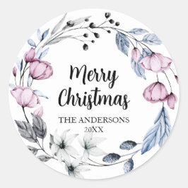 ピンクのフローラクリスマス封筒用シール ラウンドシール
