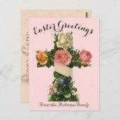 ピンクのフローラクロスヴィンテージイースター宗教 ポストカード (正面/裏面)