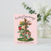 ピンクのフローラクロスヴィンテージイースター宗教 ポストカード (スタンド正面)