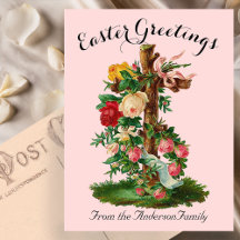 ピンクのフローラクロスヴィンテージイースター宗教