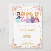 ピンクのフローラグリッタープリンセスカード 招待状 (正面)