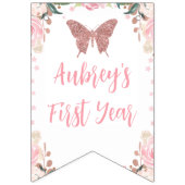 ピンクのフローラグリッター蝶の毎月のバナー バンティングフラッグ (第1の旗)