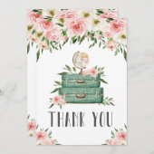 ピンクのフローラグリーンリーアドベンチャーベビーシャワー旅行 サンキューカード (正面/裏面)
