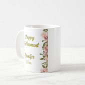 ピンクのフローラグリーンリーハッピーリタイアおもしろいギフト コーヒーマグカップ (正面左)