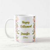 ピンクのフローラグリーンリーハッピーリタイアおもしろいギフト コーヒーマグカップ (左)