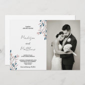 ピンクのフローラグリーン結婚式招待状と写真 招待状 (正面/裏面)