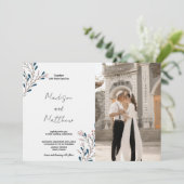 ピンクのフローラグリーン結婚式招待状と写真 招待状 (スタンド正面)