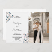 ピンクのフローラグリーン結婚式招待状と写真 招待状 (正面/裏面)