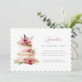 ピンクのフローラケーキの最初の誕生日パーティーの招待 招待状 (スタンド正面)