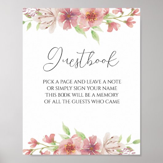 ピンクのフローラゲストブックの看板ポスター ポスター (正面)