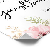 ピンクのフローラゲストブックベビーシャワーのサイン ポスター (角)