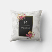 ピンクのフローラコーナーブークオンブラックフレームカスタム クッション (裏面)