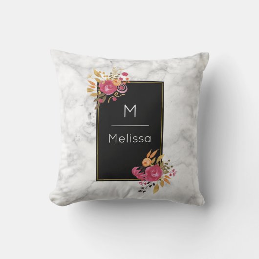 ピンクのフローラコーナーブークオンブラックフレームカスタム クッション (正面)