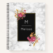 ピンクのフローラコーナーブークオンブラックフレームカスタム ノートブック (正面)