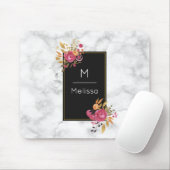 ピンクのフローラコーナーブークオンブラックフレームカスタム マウスパッド (マウス)