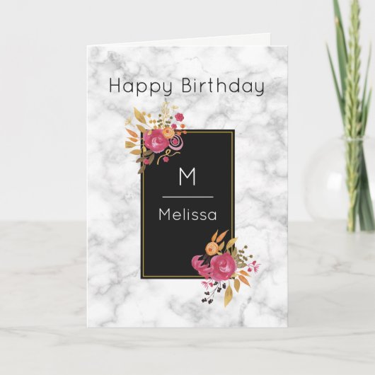 ピンクのフローラコーナーブークオンブラックフレーム カード (正面)