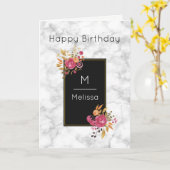 ピンクのフローラコーナーブークオンブラックフレーム カード (黄色い花)