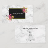 ピンクのフローラコーナーブークオンブラックフレーム 名刺 (正面/裏面)
