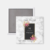 ピンクのフローラコーナーブーケオンブラックフレームビジネス マグネット (正面/裏面)