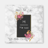 ピンクのフローラコーナーブーケオンブラックフレームビジネス マグネット (正面)