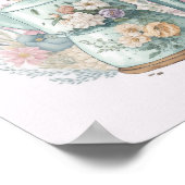 ピンクのフローラコーヒーケトルウォーターカラーキッチン ポスター (角)