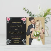 ピンクのフローラゴールデン結婚式招待状と写真 招待状 (スタンド正面)