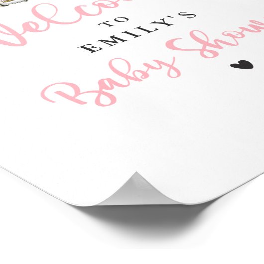 ピンクのフローラサファリの動物が赤ちゃんシャワーでドライブ ポスター (角)