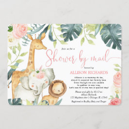 ピンクのフローラサファリシャワーバイメール女の子ベビーシャワー 招待状