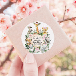 ピンクのフローラサファリジャングルワイルドアニマルベビーシャワー ラウンドシール