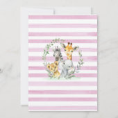 ピンクのフローラサファリジャングル動物ベビーシャワー 招待状 (裏面)