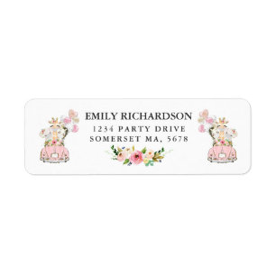 ピンクのフローラサファリドライブBy Baby Shower Address ラベル