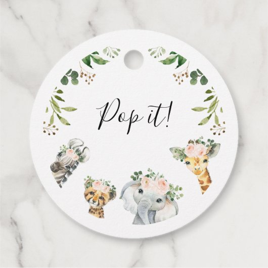 ピンクのフローラサファリヘッドベビーシャワーポップ・アートのit フェイバータグ (裏面)