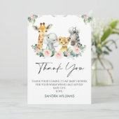 ピンクのフローラサファリベイビーシャワーサンキューカード 招待状 (スタンド正面)
