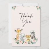 ピンクのフローラサファリベイビーシャワーサンキューカード 招待状 (裏面)