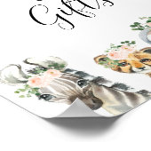 ピンクのフローラサファリ動物ガールズベビーシャワーサイン ポスター (角)