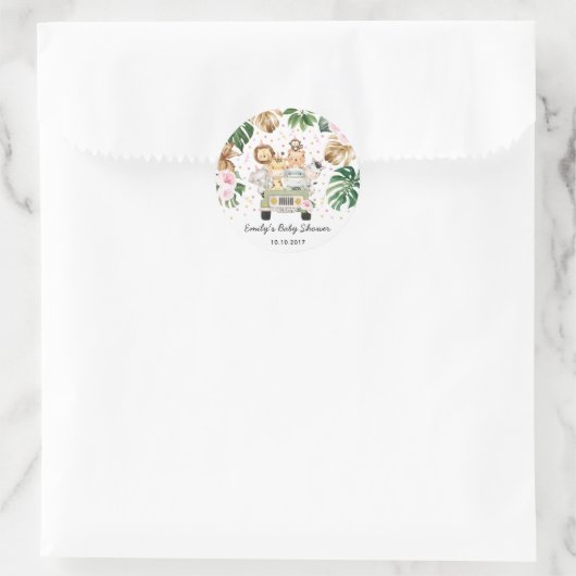 ピンクのフローラサファリ野生動物ベビーシャワーの好意 ラウンドシール (バッグ)