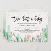 ピンクのフローラサボタコスAベビーベビーシャワー 招待状 (正面/裏面)