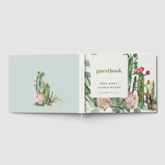 ピンクのフローラサボテンの葉の水色 ゲストブック (全面)