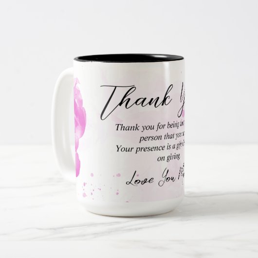 ピンクのフローラサンキューママのギフトアイディア ツートーンマグカップ (正面左)