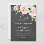 ピンクのフローラシャルボード最初の誕生日パーティー 招待状 (正面)