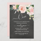 ピンクのフローラシャルボード最初の誕生日パーティー 招待状 (正面/裏面)