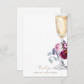 ピンクのフローラシャンパンシャワーサンキュー サンキューカード (正面/裏面)