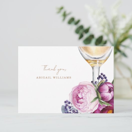 ピンクのフローラシャンパンシャワーメッセージサンキュー サンキューカード (スタンド正面)