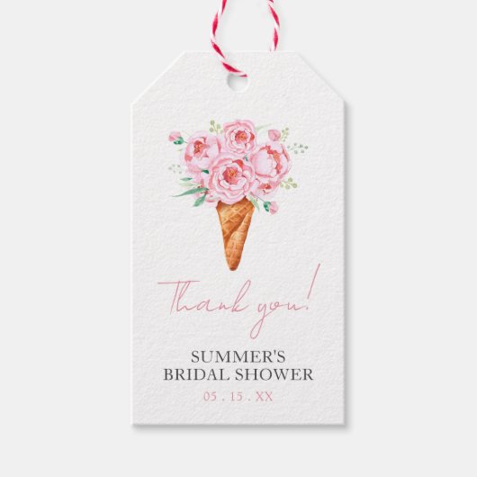 ピンクのフローラシーズビーズアップブライダルシャワー ギフトタグ (正面)