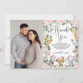 ピンクのフローラジャングルの野生動物のベビーシャワー写真 サンキューカード (正面)