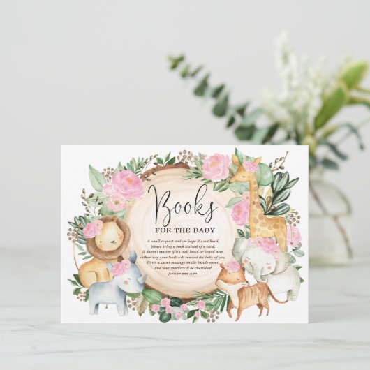 ピンクのフローラジャングルサファリが本の赤ちゃん女の子をもたらす エンクロージャーカード (スタンド正面)