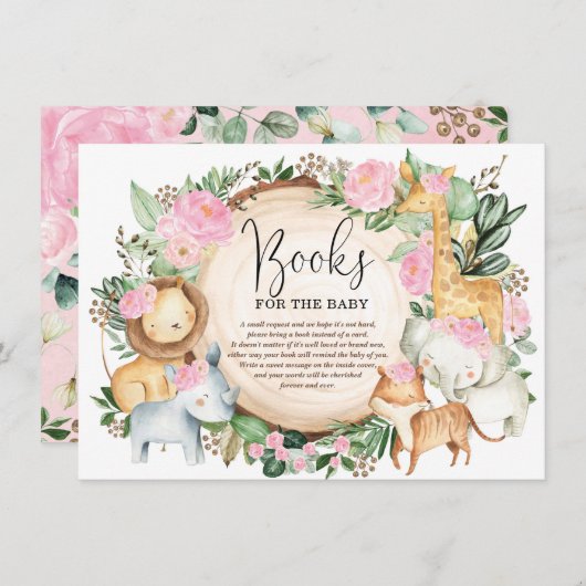 ピンクのフローラジャングルサファリが本の赤ちゃん女の子をもたらす エンクロージャーカード (正面/裏面)