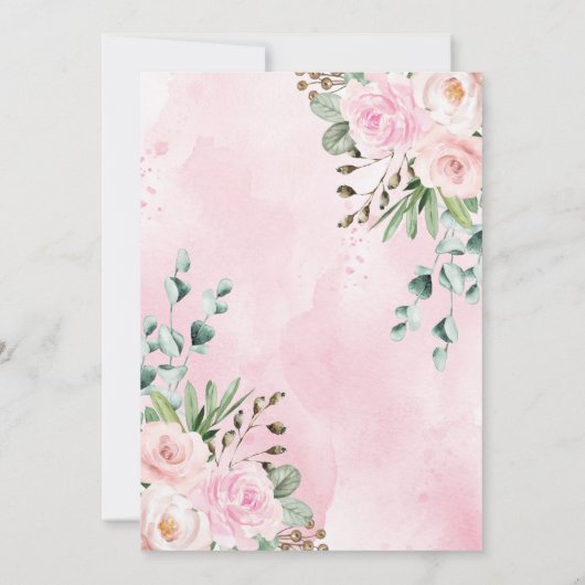 ピンクのフローラジャングルサファリ動物ガールベビーシャワー 招待状 (裏面)