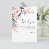 ピンクのフローラスクリプト赤ちゃんシャワー サンキューカード (スタンド正面)