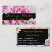 ピンクのフローラスタイリッシュエレガント金ゴールドプロフェッショナル 名刺 (正面/裏面)